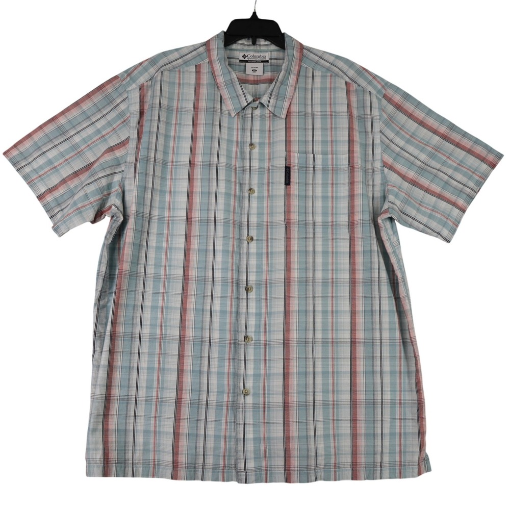 Columbia Sportswear Plaid Button Up Shirt Men XXL Short Sleeve Cotton‎ Casual
